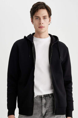 New Regular Fit Kapusonlu Basic Duz Fermuarl? Sweatshirt - Defacto фото 2