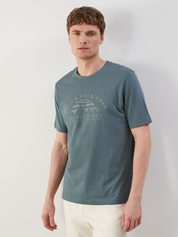 Bisiklet Yaka Bask?l? Erkek Ti??rt