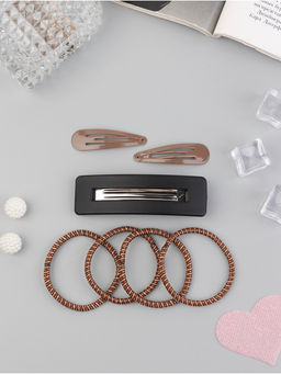 Цена за 6 шт. Набор для волос QF «Флоренс лео», 4 резинки 6.5 см, заколка - автомат МИКС 8 см, 2 заколки 4.5 см, коричневый