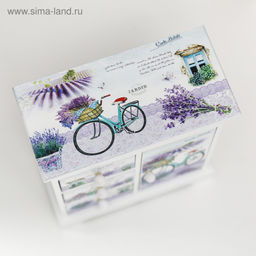 Шкатулка дерево комод 3 ящика+дверка Лавандовое поле 18,8х16,1х8,2 см - Simaland фото 4