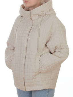 8039 LT. BEIGE Куртка стеганная демисезонная женская (100 гр. холлофайбер) - Фабричный китай фото 5