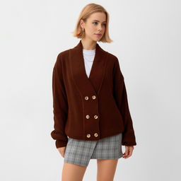 Кардиган на пуговицах женский MINAKU: Casual Collection, цвет шоколад, размер 50