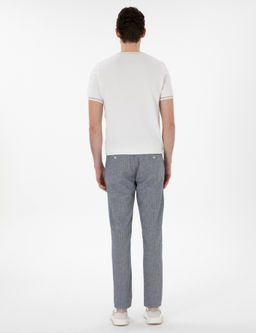 Lacivert Slim Fit Keten Kar___ml_ _izgili Kanvas Pantolon - Pierre cardin фото 4