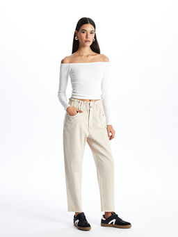 Beli Lastikli Slouchy Fit Kad?n Jean Pantolon