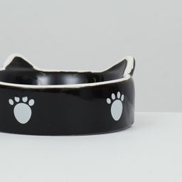 Миска для кошек керамическая Пижон "Кошачье семейство" 40/60 мл, двойная 19 х 10,5 х 3,5 см, чёрно-белая