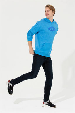 U. S. Polo Assn Мужская комфортная толстовка с капюшоном кобальтового меланжевого цвета - U.s. polo assn фото 8