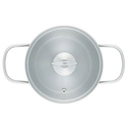 51795 WERNER Набор посуды CASINA из 4 пр. (ковш 14х7,5 см/1,2 л, кастрюля с крышкой 14х7,5 см/1,2 л, сковорода 16х4 см), с индукционным дном. Материал: нержавеющая сталь 18/10. Толщина стенок: 0,6 мм, толщина дна: 3,1 мм.