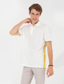 Ecru Regular Fit Yandan _izgili Polo Yaka Ti__rt
