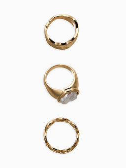 Набор колец 3 шт "Новый стиль" жемчуг,цепь, размер МИКС, цвет белый в золоте