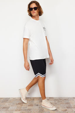 Siyah Regular/Normal Kesim Lastik Belli Genis Paca Seritli Sort TMNSS24SR00030