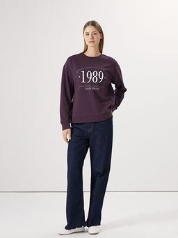 Bisiklet Yaka Bask?l? Kad?n Sweatshirt