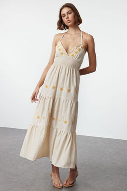 Tas Belden Ac?lan Cicek Nak?sl? Gipeli Midi Dokuma Elbise TWOSS24EL01116 - Trendyolmilla фото 2