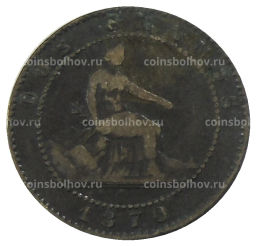 Монета 2 сентимо 1870 года Испания