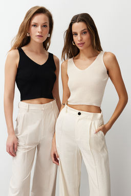 Trendyolmilla Siyah-Ekru Ikili Paket Triko Ince Bluz TWOSS24BZ00579