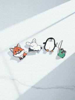 Набор значков (4 шт.) Опасные зверюшки, цветной в чёрном металле