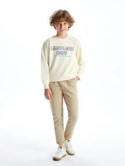 Bisiklet Yaka Bask?l? Erkek ?ocuk Sweatshirt