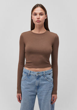 Uzun Kollu Kahverengi Basic Tisort - Mavi фото 3