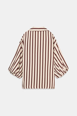 CAMISA RAYAS MANGA ABULLONADA / Crudo / Granate - Zara фото 7