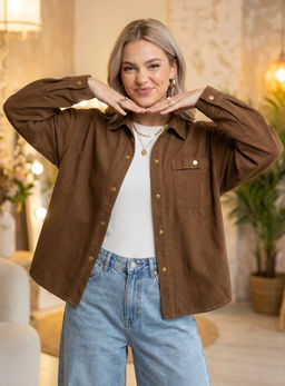 K13553 Джинсовая рубашка OVER SIZE (хлопок) КОРИЧНЕВЫЙ