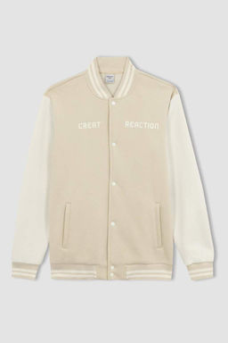 Мягкий пушистый кардиган обычного кроя с воротником-бомбером и принтом на спине - Defacto фото 7