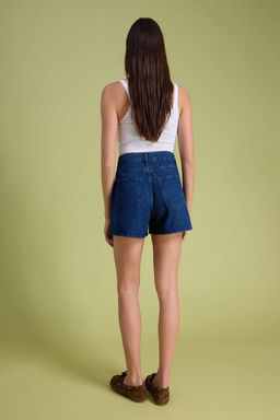 TRENDYOLMILLA Mavi More Sustainable Pileli Yuksek Bel Denim Sort TWOSS20SR0129  фото 31