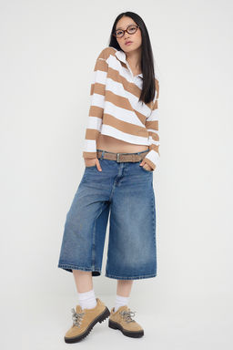 Turuncu Cizgili Polo Yaka Relaxed Crop/Rahat K?sa Orme T-shirt TWOAW26TS00011 - Trendyolmilla фото 2