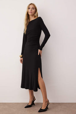 Siyah A-line Dantel S?rt Detayl? Esnek Maxi Orme Elbise TWOAW26EL00227 - Trendyolmilla фото 2