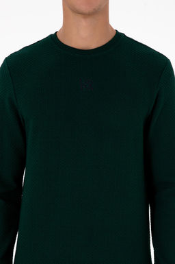 Erkek Regular Fit Bisiklet Yaka Koyu Ye_il Sweatshirt