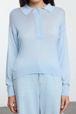 TRENDYOLMILLA Ekru Ince Polo Yaka Triko Kazak TWOAW25KZ00355