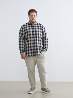 B?y?k Beden Regular Fit Uzun Kollu Ekose Gabardin Erkek G?mlek