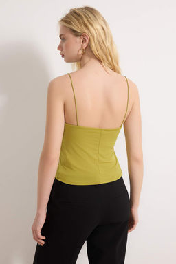 Yag Yesili Fitted/Vucuda Oturan Degaje Yaka Esnek Orme Bluz TWOSS21BZ0667