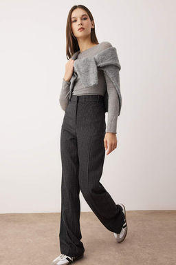 Antrasit K?sl?k Tuseli Cizgili Wide Leg/Genis Paca Arkas? Lastikli Kumas Pantolon TWOAW26PL00088 - Trendyolmilla фото 2