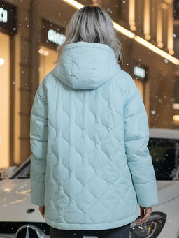 Куртка женская демисезонная с капюшоном бирюзового цвета 1140Br