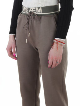 2804 GRAY/GREEN Брюки спортивные утепленные женские (95% хлопок, 5% спандекс)