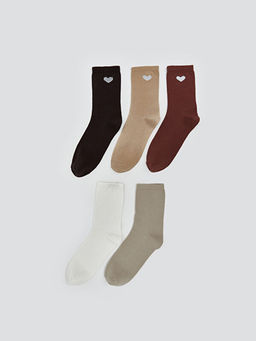 Kalp Bask?l? Kad?n Soket ?orap 5li