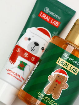Подарочный набор новогодний Олень, гель для душа, кружка, мочалка и крем для рук, URAL LAB