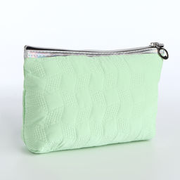 Косметичка на молнии простая, мягкая, зелёная