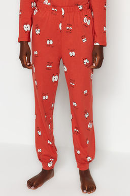 Trendyolmilla Gri %100 Pamuklu Goz Desenli T-shirt-Jogger Orme Pijama Tak?m? THMAW22PT0270