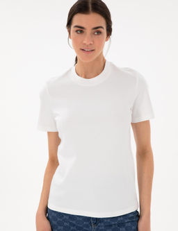 Beyaz Bisiklet Yaka Basic Ti__rt