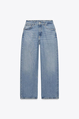 RELAXED OVERSIZE HIGH-WAIST RHINESTONE JEANS - Zara фото 5