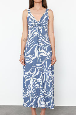 Indigo Fitted/Vucuda Oturan Buzgu Detayl? Kolsuz Esnek Orme Maxi Elbise TWOSS24EL00788 - Trendyolmilla фото 5