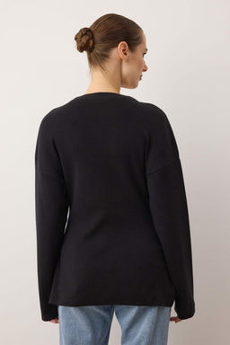 Siyah V Yaka Merserize Gorunumlu Premium Iplik/Ozel Iplik Triko H?rka TWOAW26HI00079