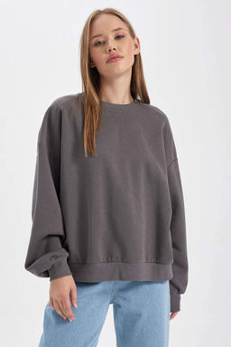 Толстый толстый свитшот Cool Oversize с круглым вырезом - Defacto фото 4