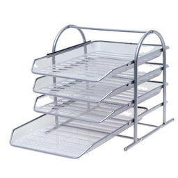 Лоток для бумаг горизонтальный, металлическая сетка, 4 отделения, серый