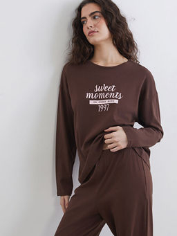 Bisiklet Yaka Bask?l? Kad?n Pijama Tak?m?