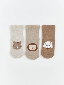 Desenli Erkek Bebek Havlu Soket ?orap 3l?