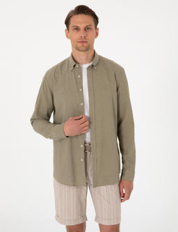 Рубашка Pierre Cardin Regular Fit хаки из льна