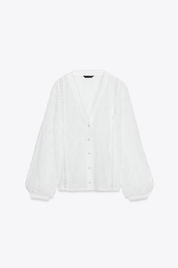 DOTTED MESH AND LACE TRIM BLOUSE - Zara фото 10
