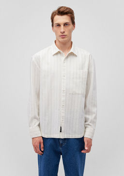 Cizgili Beyaz Gomlek - Mavi фото 3