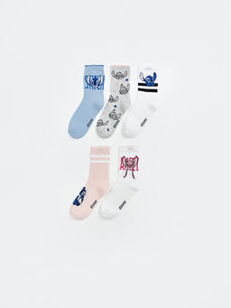 Stitch Bask?l? K?z ?ocuk Soket ?orap 5li